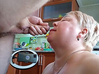 Cum in my mother-in-law's mouth, on her face and inside, crazy porn selection
