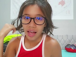 Asian Nerd Spreads Legs And Rides Pink Dildo